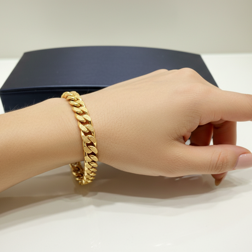 Bracciale maglia grumette satinata in oro giallo 18KT (750) – Made in Italy