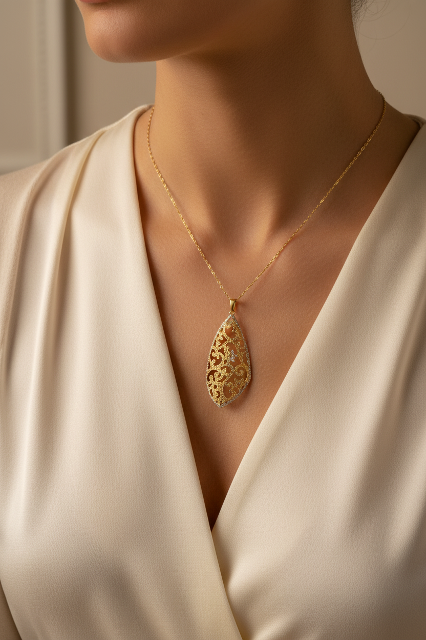 Ciondolo traforato fantasia in oro giallo e bianco 18KT (750) – Made in Italy