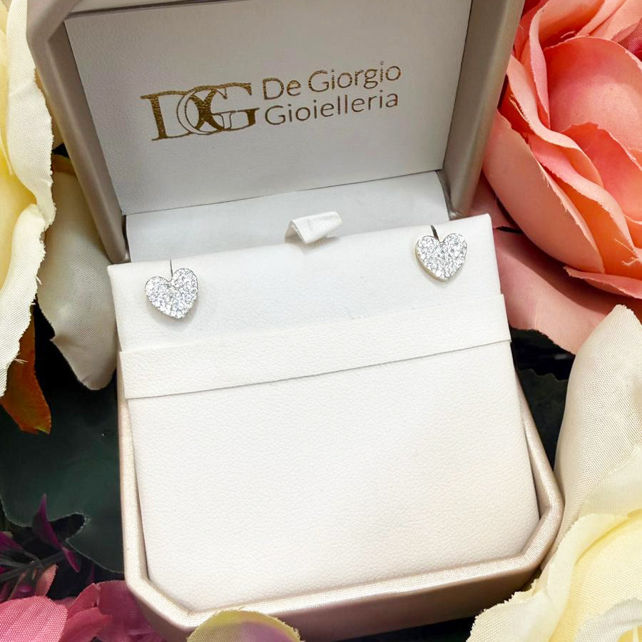 Orecchini cuore con zirconi in oro giallo 18 KT (750)