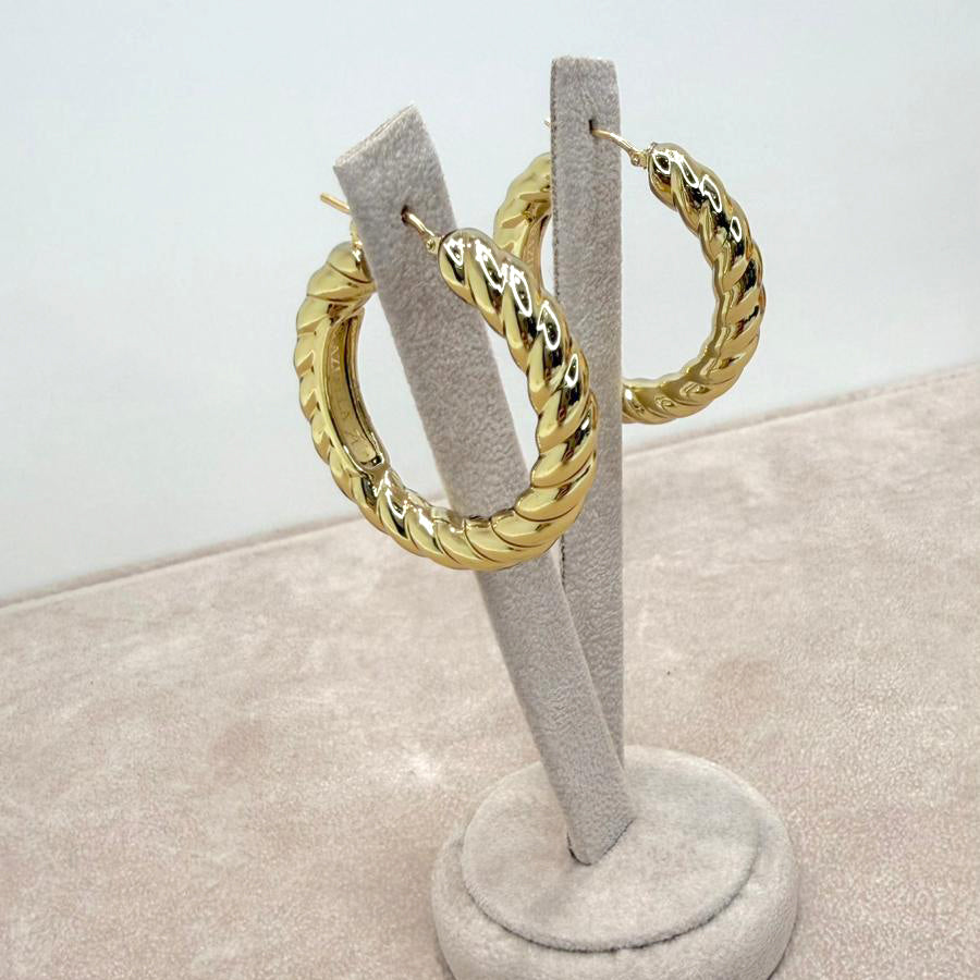 Orecchini a Cerchio Torchon Bombati in Oro Giallo 18 KT