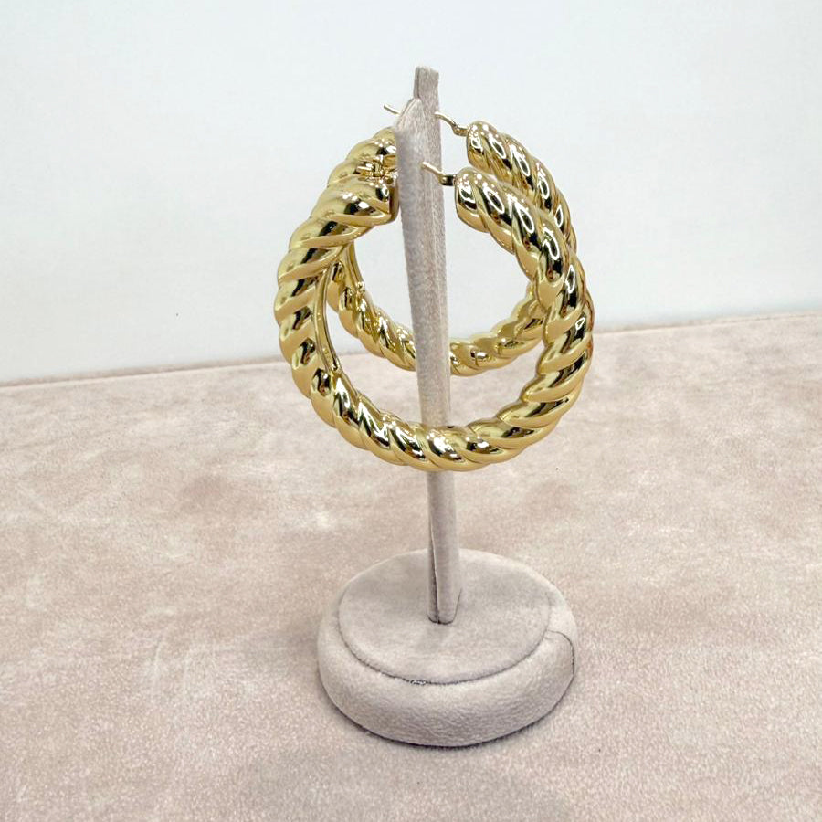 Orecchini a Cerchio Maxi Torchon in Oro Giallo 18 KT