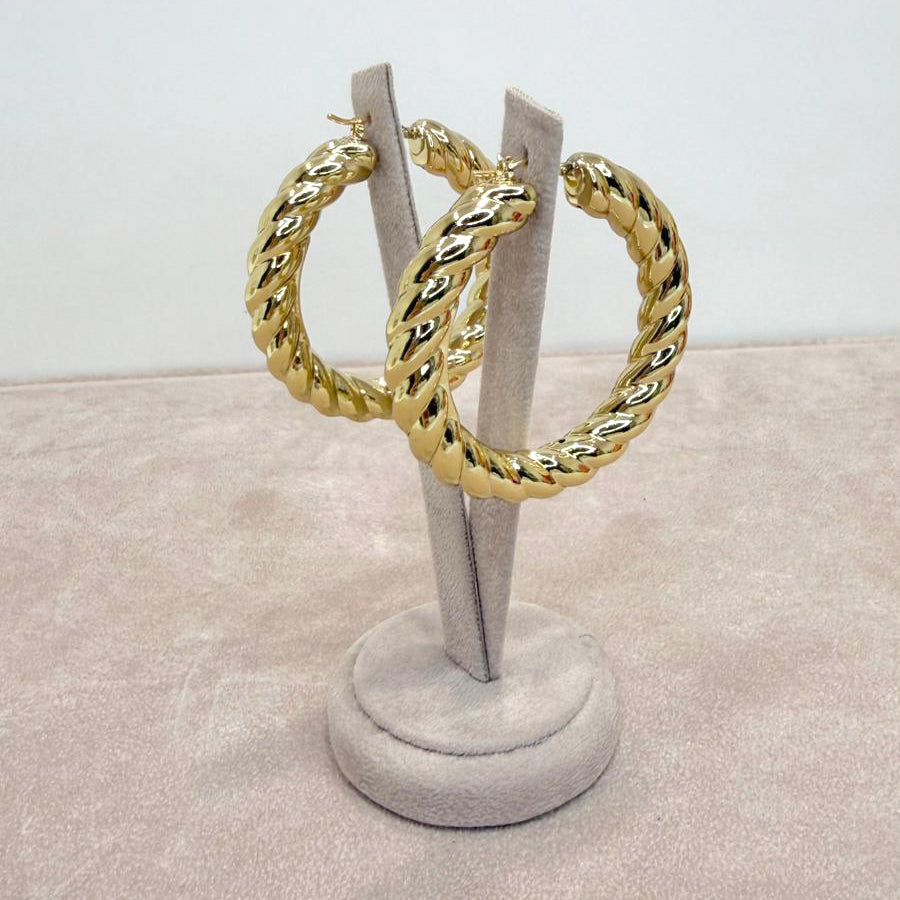 Orecchini a Cerchio Maxi Torchon in Oro Giallo 18 KT