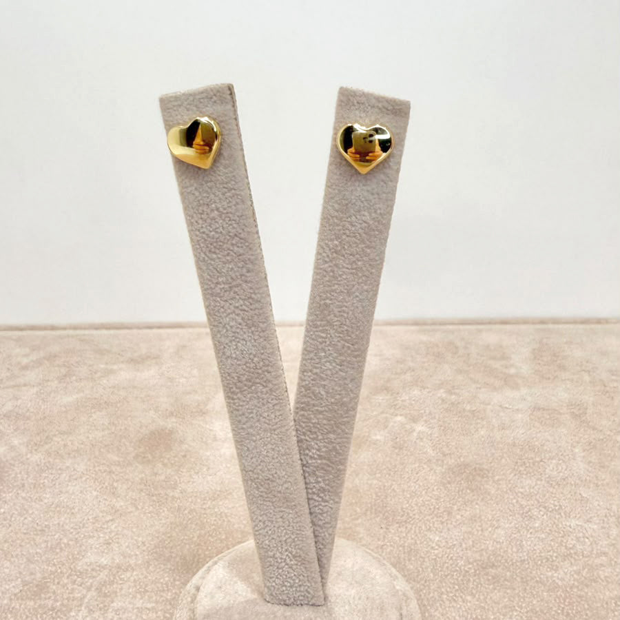 ORECCHINI CUORE BOMBATO LISCIO IN ORO 18 KT