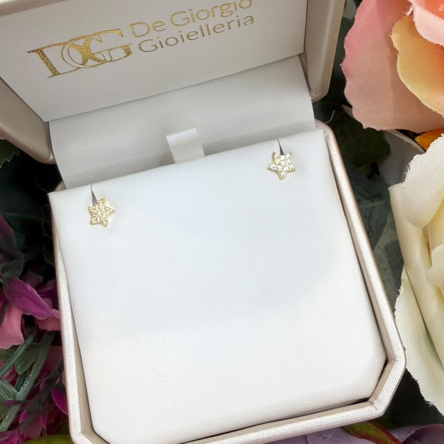 ORECCHINI STELLA CON ZIRCONI BIANCHI IN ORO 18 KT