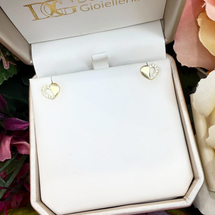 ORECCHINI CUORE CON ZIRCONI BIANCHI IN ORO GIALLO 18 KT