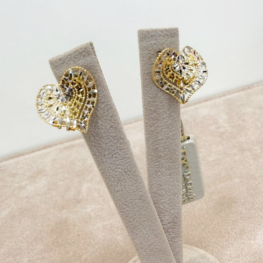 ORECCHINI A CUORE IN ORO GIALLO 18 KT (750) CON LAVORAZIONE DIAMANTATA