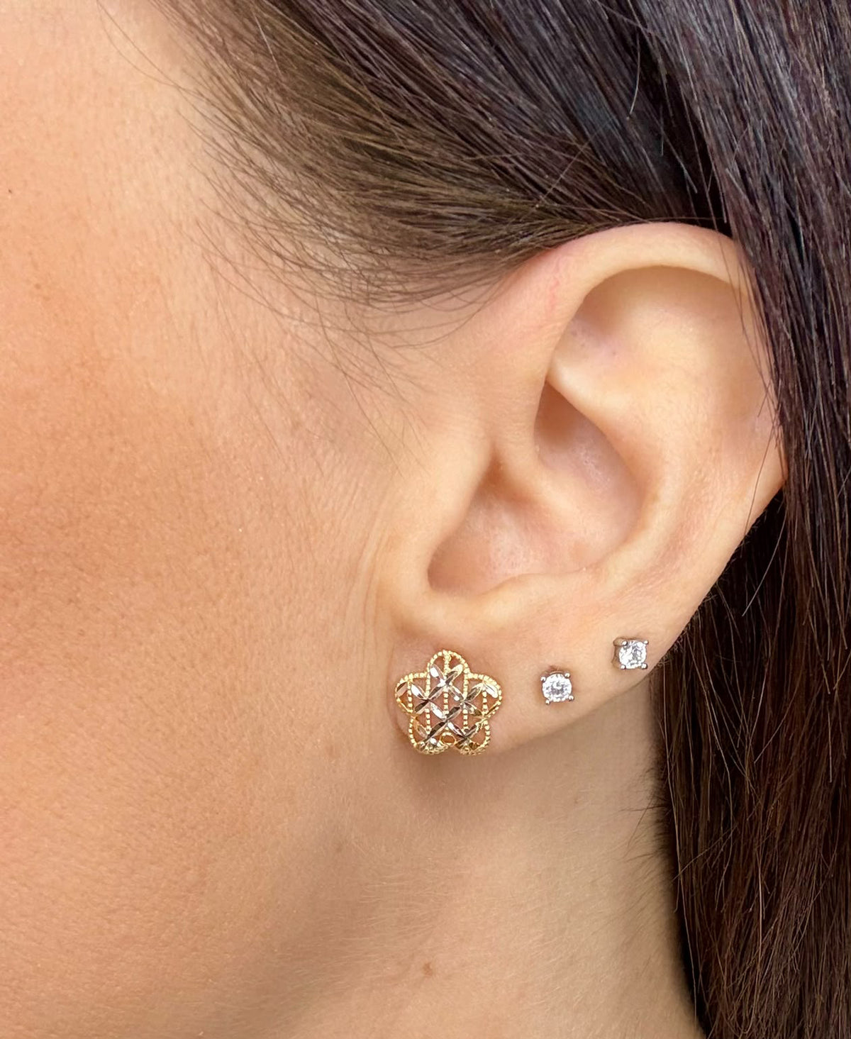 ORECCHINI FIORE BICOLORE IN ORO 18 KT (750)