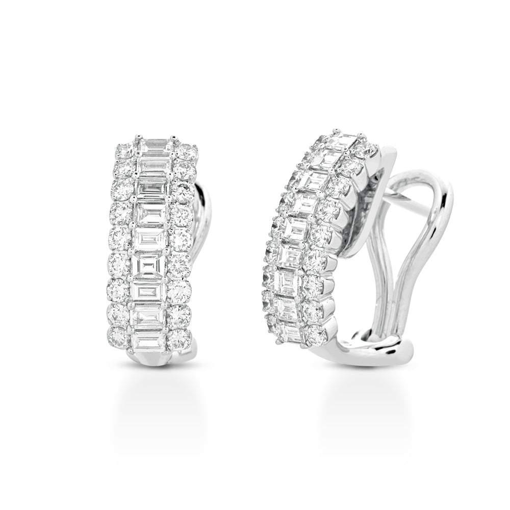 ORECCHINI IN ORO BIANCO 18 CARATI CON DIAMANTI E BAGUETTE