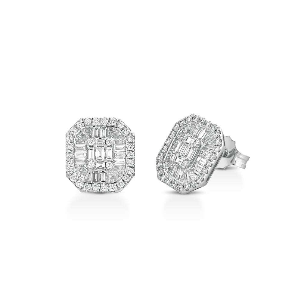 ORECCHINI IN ORO BIANCO 18 CARATI CON DIAMANTI E BAGUETTE
