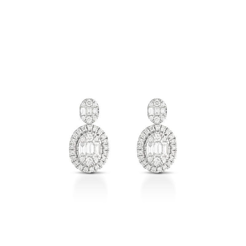 ORECCHINI IN ORO BIANCO 18 CARATI CON DIAMANTI E BAGUETTE
