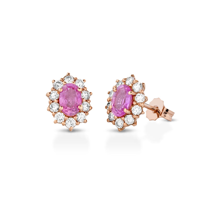 ORECCHINI IN ORO ROSA 18KT CON DIAMANTI E ZAFFIRI ROSA