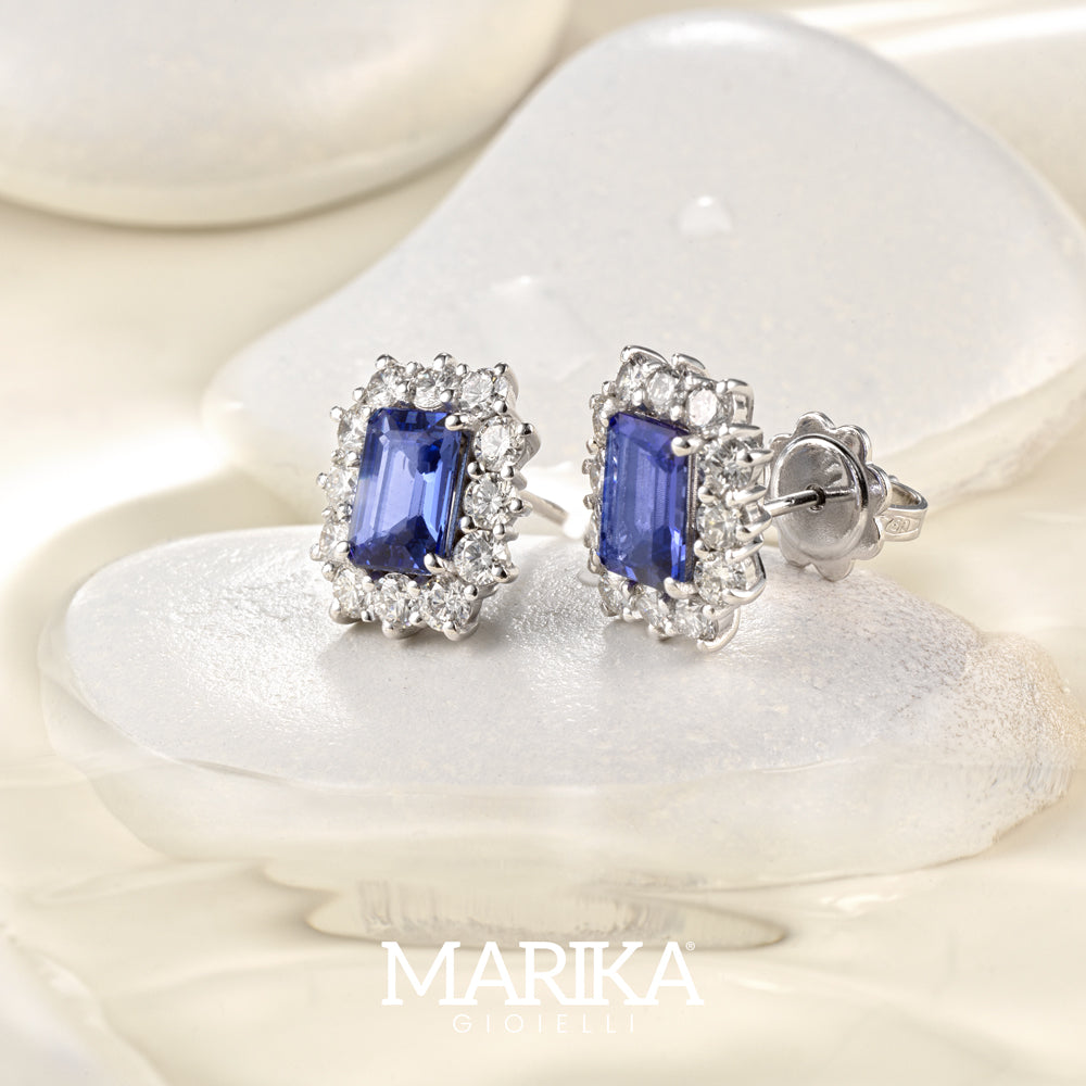 ORECCHINI IN ORO BIANCO 18 CARATI CON DIAMANTI E TANZANITI