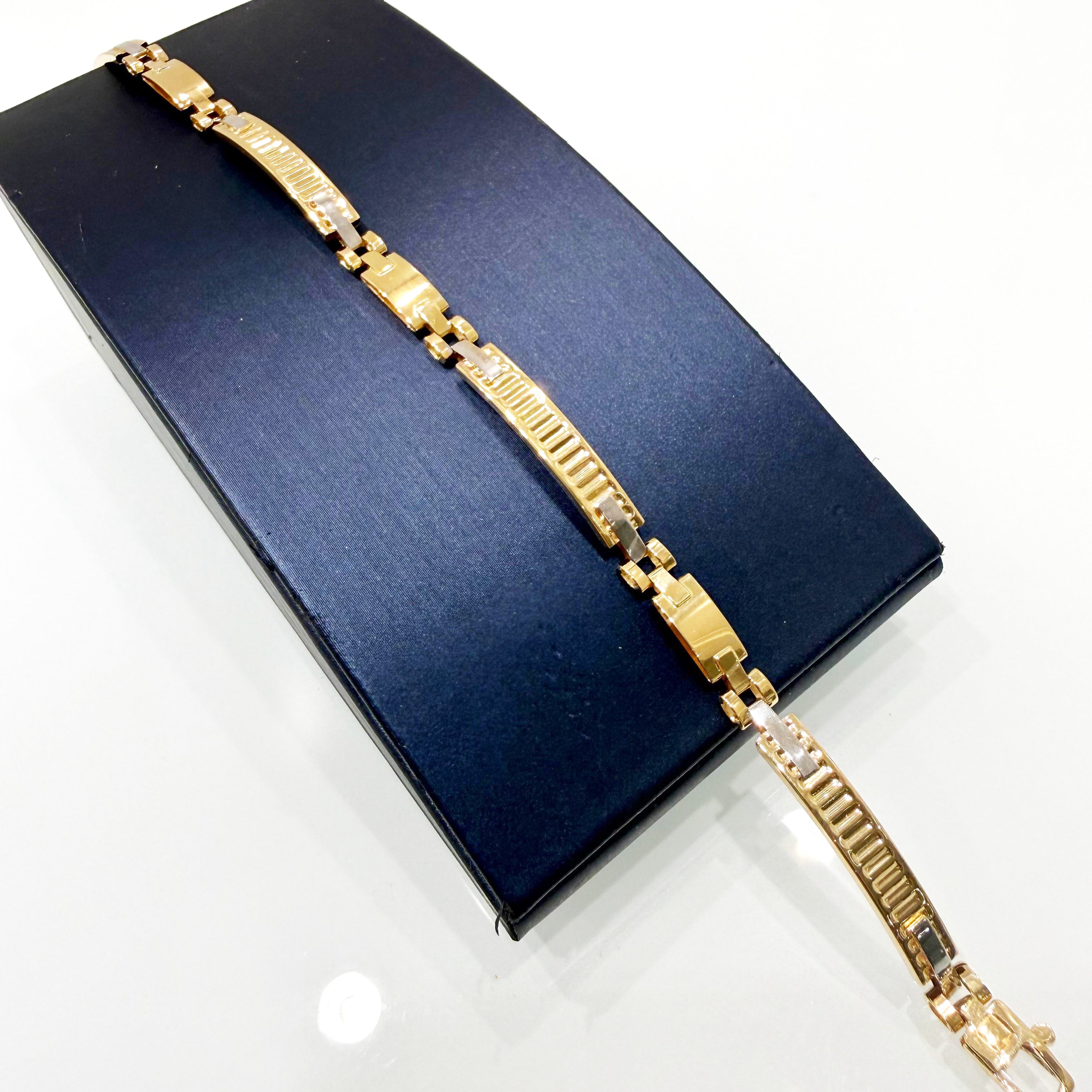 Bracciale uomo bicolore in oro 18KT (750) con maglie lavorate – Made in Italy