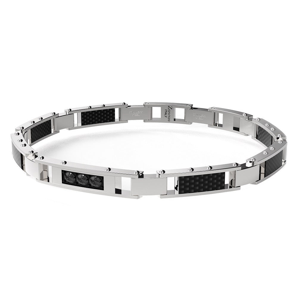BRACCIALE ZANCAN ACCIAIO SEMIRIGIDO CON PLACCHETTE NERE