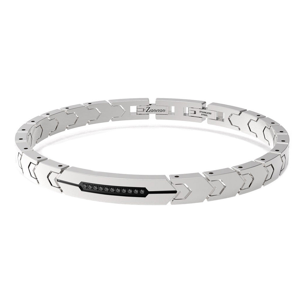 BRACCIALE ZANCAN ACCIAIO SEMIRIGIDO CON PIETRE NERE