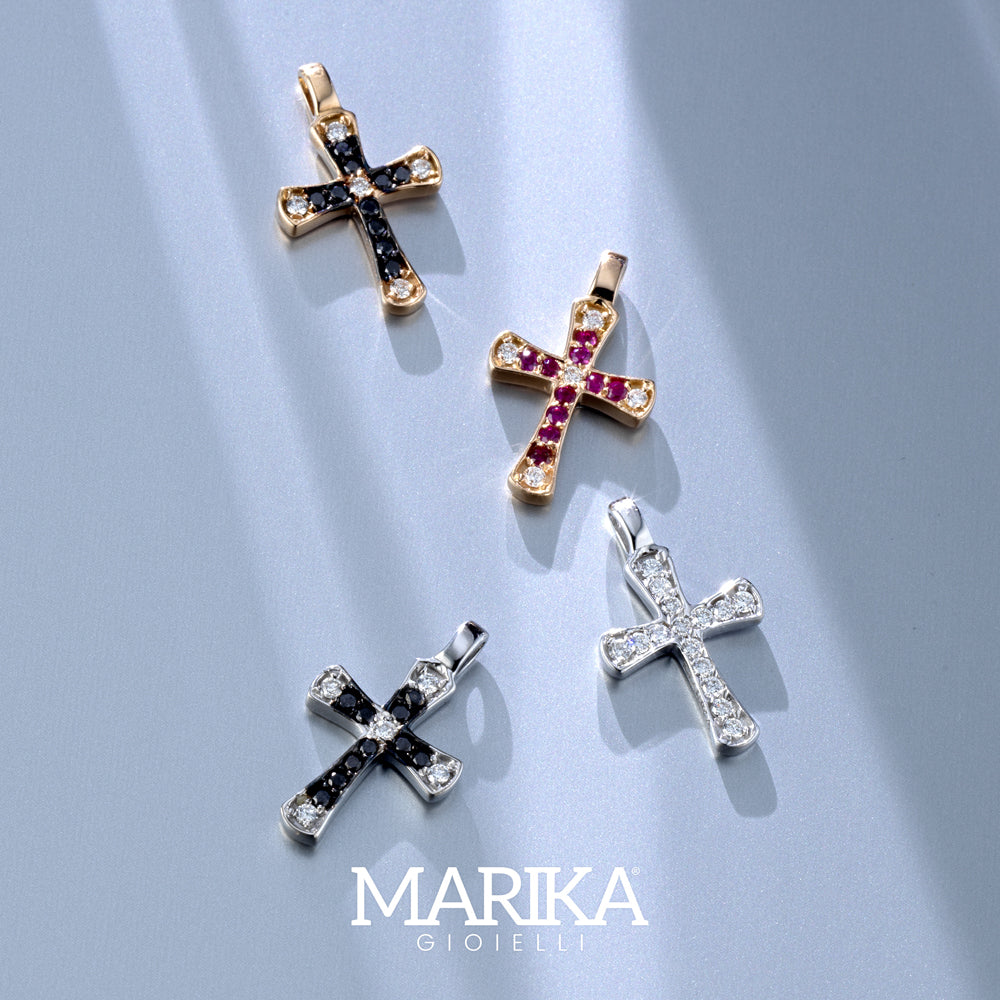 CIONDOLO CROCE DA UOMO IN ORO BIANCO 18 CARATI E DIAMANTI