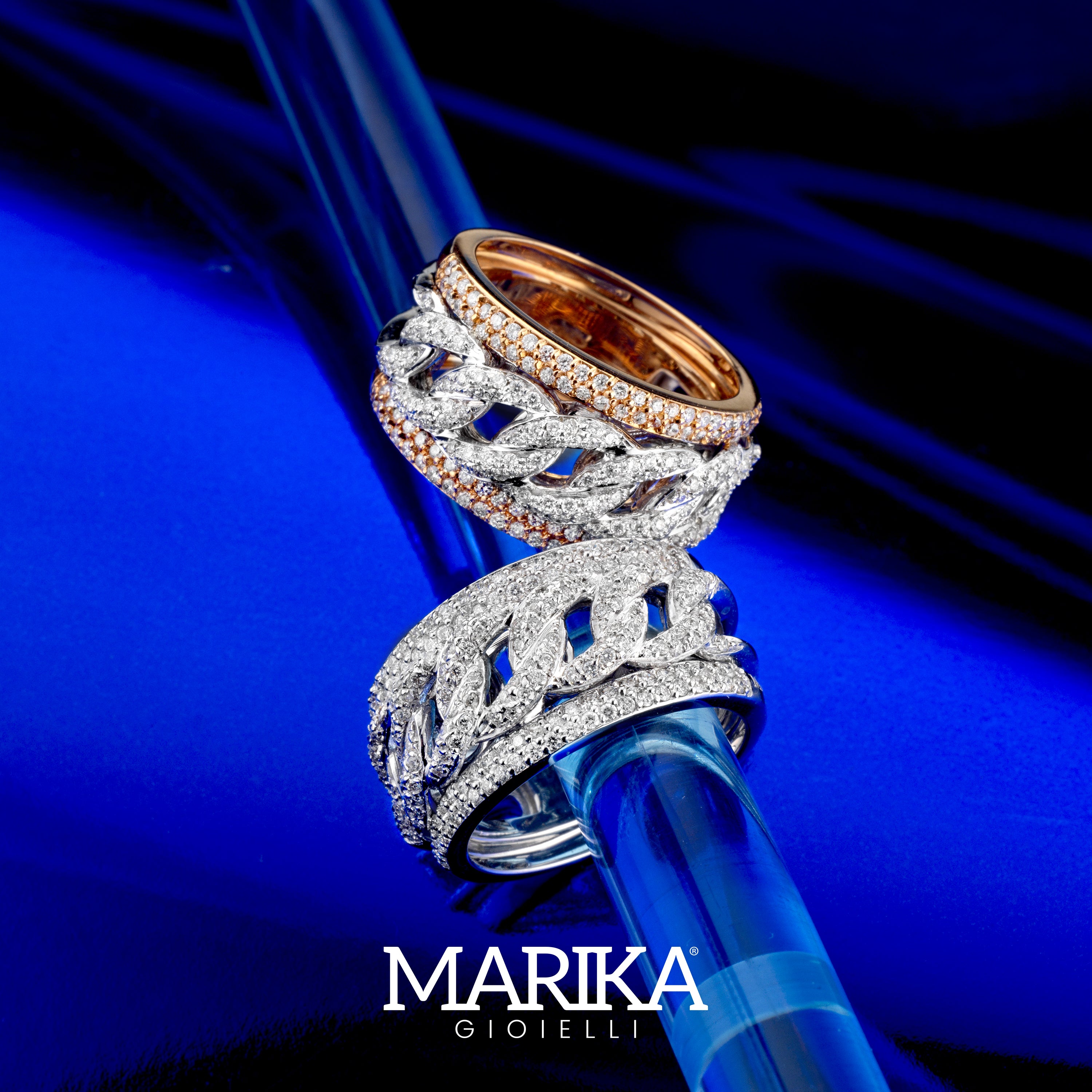 ANELLO CON GROUMETTE IN ORO BIANCO E ROSA 18KT E DIAMANTI