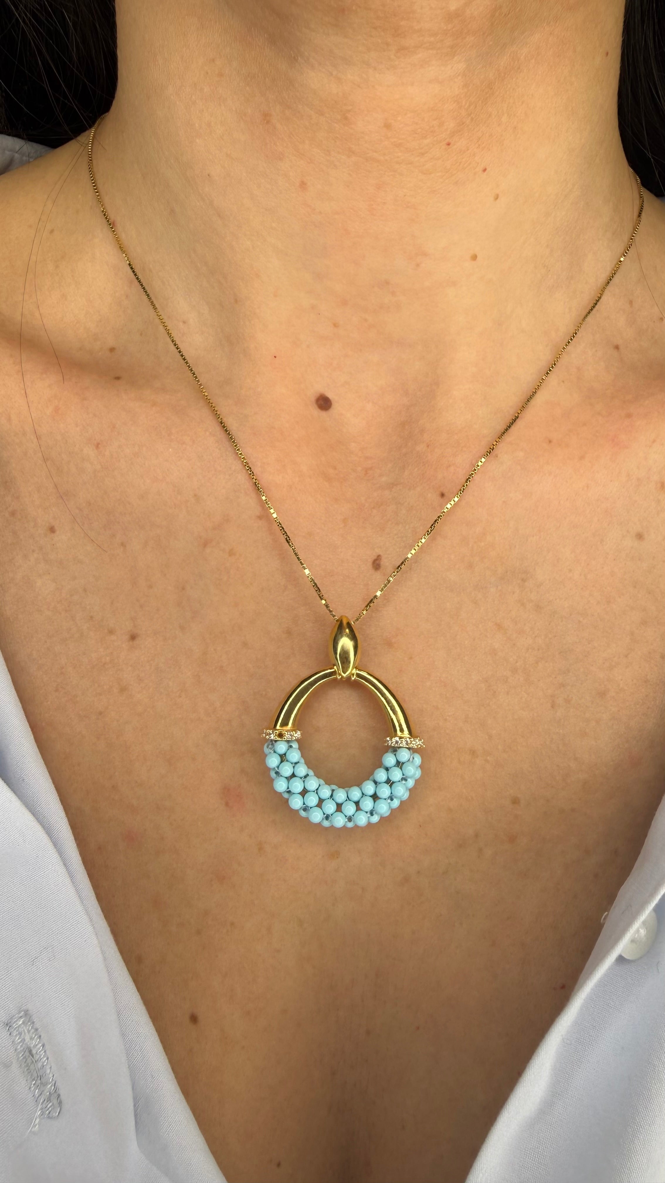 COLLANA CON PASTA DI TURCHESE E ZIRCONI DORATA IN ARGENTO 925