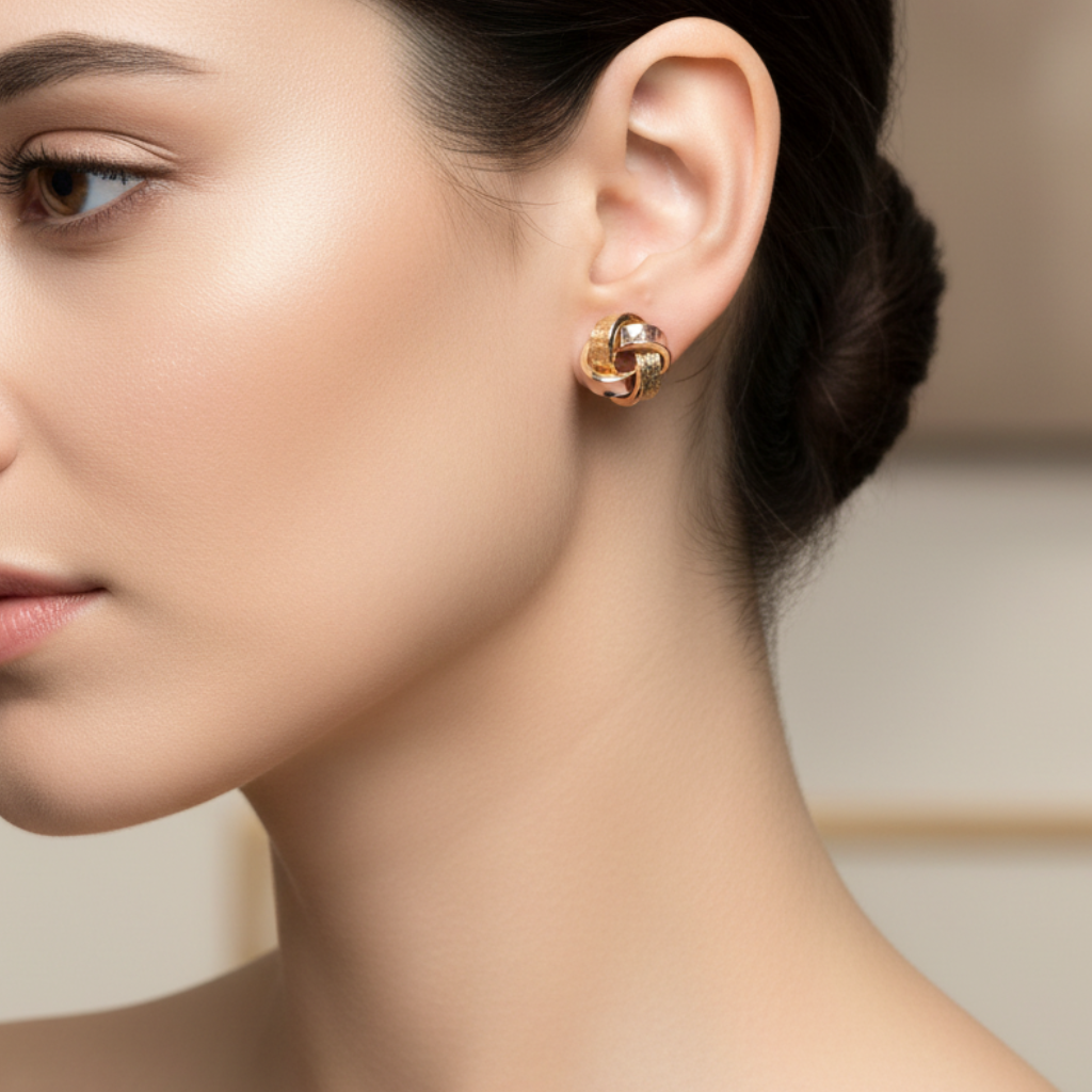 Orecchini a nodo in oro tricolore 18KT (750) - Made in Italy