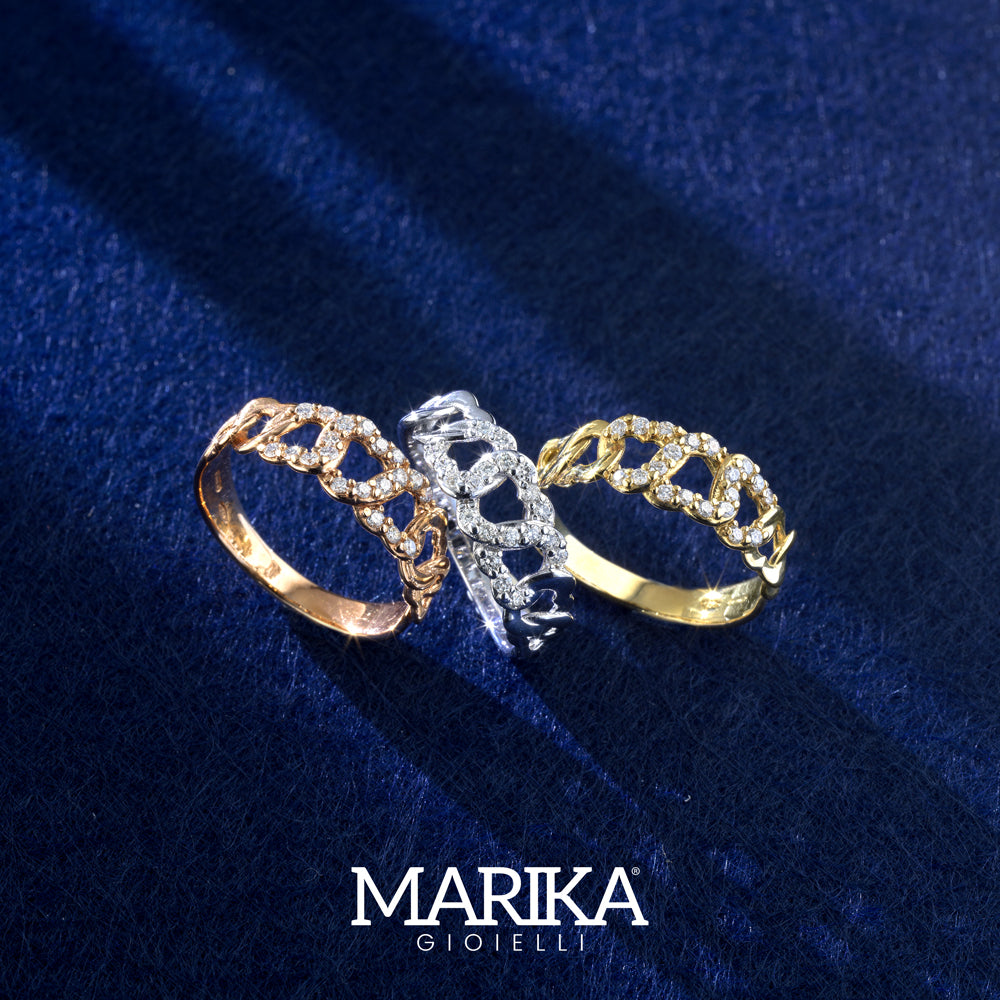 ANELLO GROUMETTE CUORI IN ORO ROSA 18 CARATI E DIAMANTI