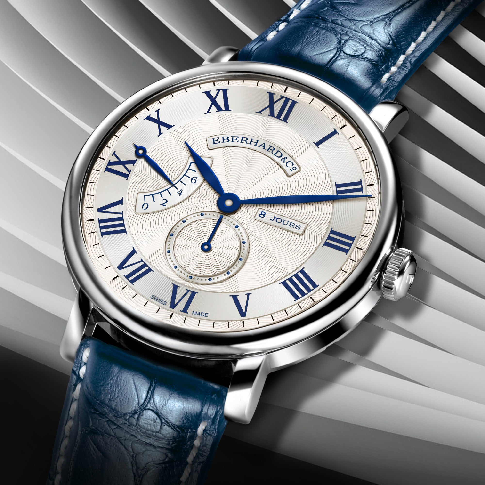 OROLOGIO EBERHARD 8 JOURS GRANDE TAILLE PELLE BLU |41MM|