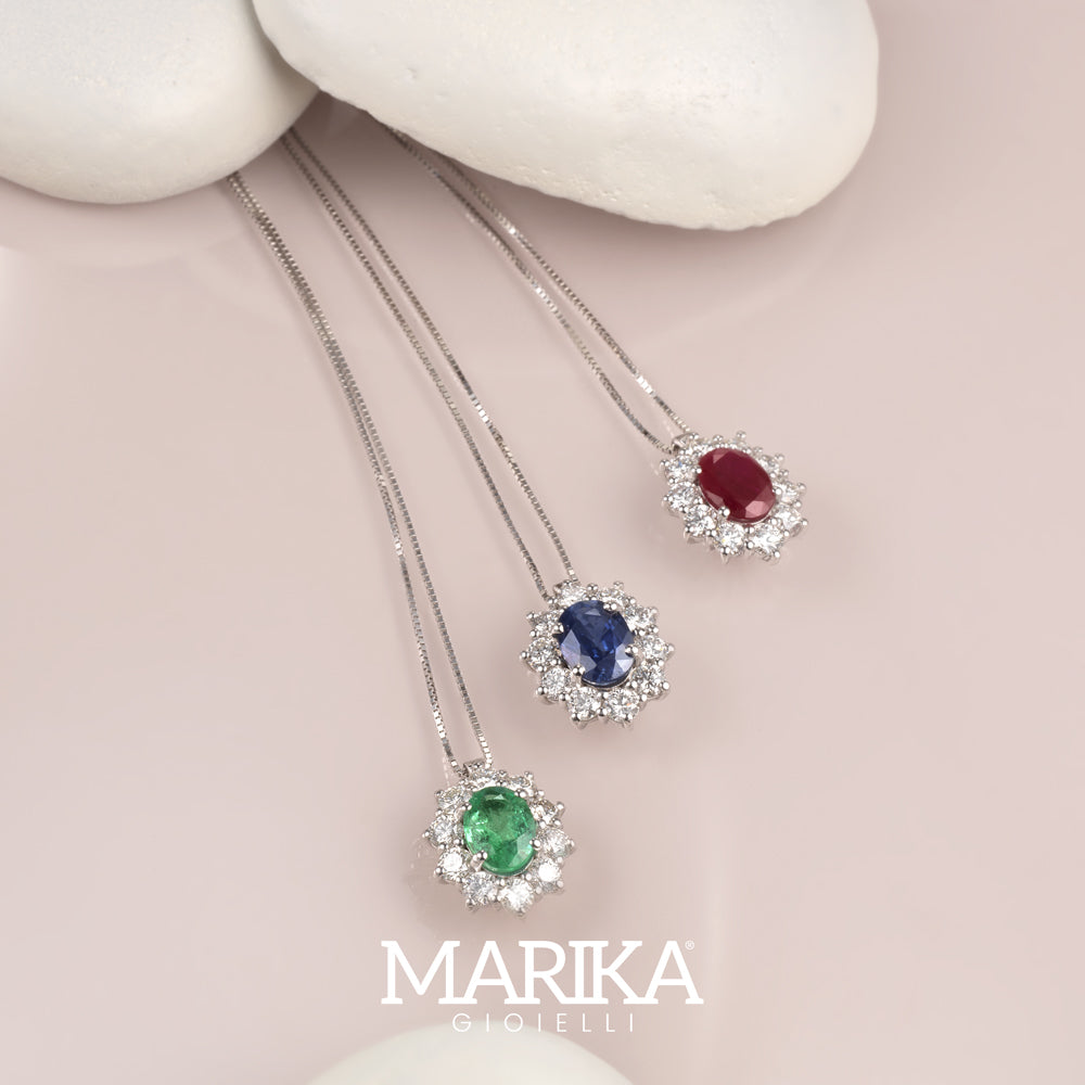 COLLANA IN ORO BIANCO 18 CARATI CON DIAMANTI E ZAFFIRO