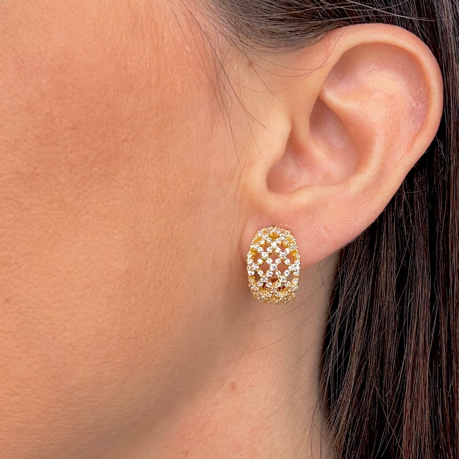 ORECCHINI SEMICERCHIO IN ARGENTO 925 GOLD E ZIRCONI