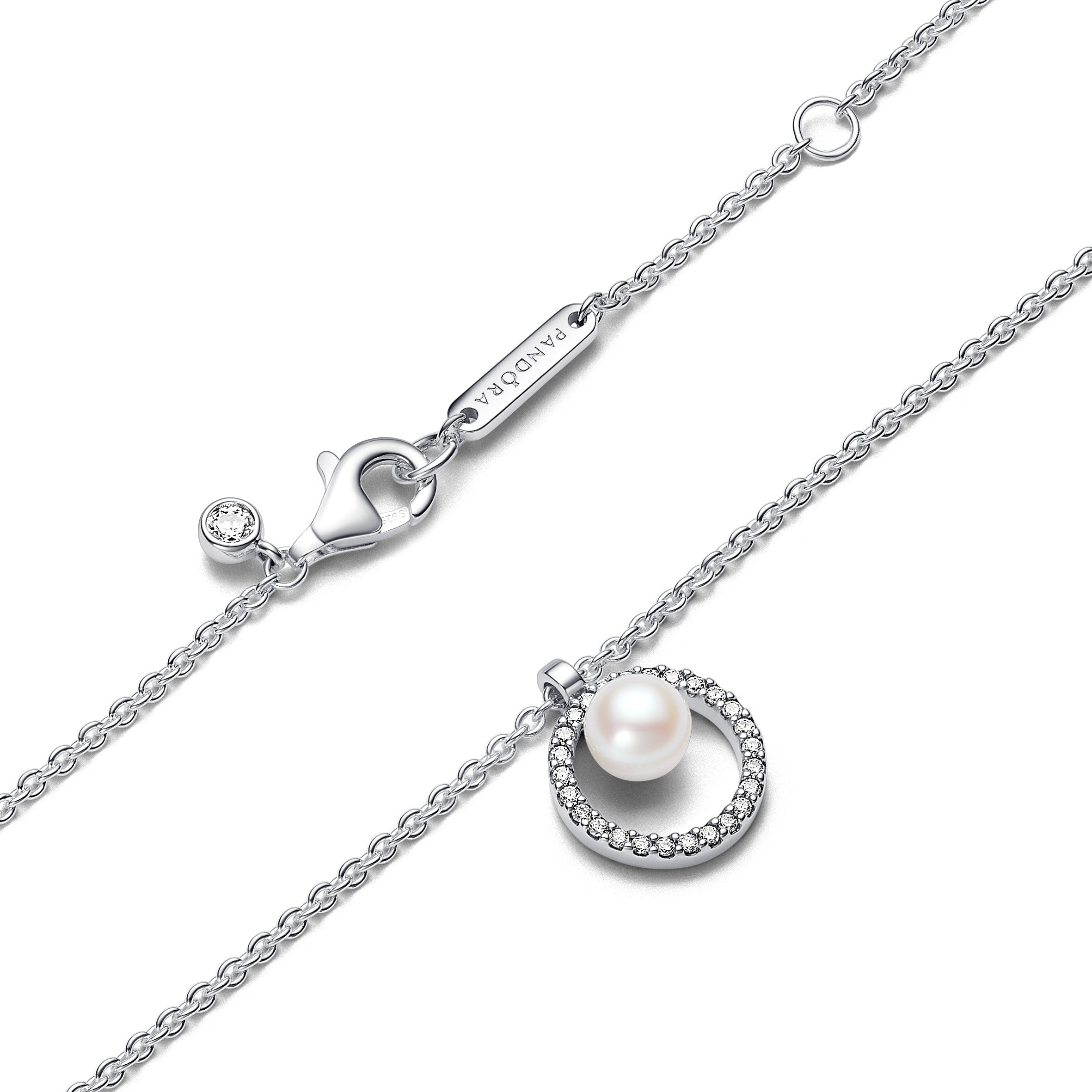COLLANA PANDORA CON PERLA E PAVÈ DI PIETRE LUMINOSE