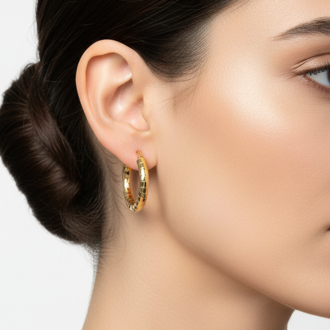 Orecchini a cerchio lavorati in oro giallo 18KT (750) – Made in Italy