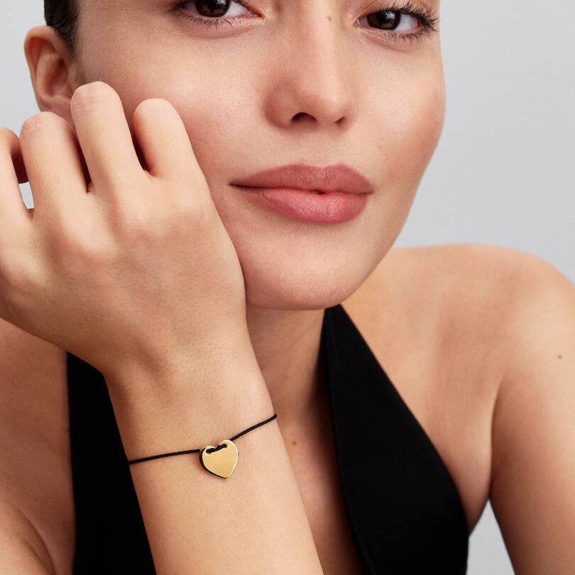 BRACCIALE PANDORA CORDINO NERO CON CUORE DA INCIDERE