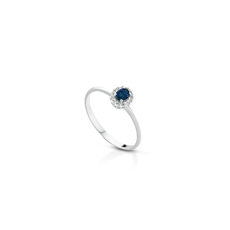 ANELLO IN ORO BIANCO 18 CARATI CON DIAMANTI E ZAFFIRO
