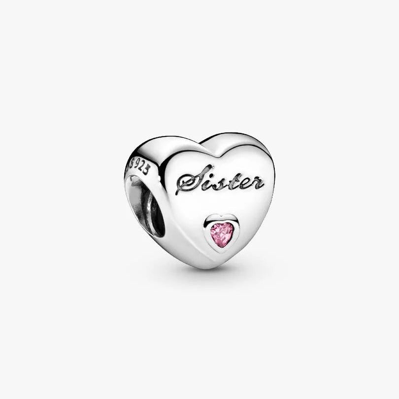 CHARM PANDORA CUORE SORELLA CON PIETRA ROSA