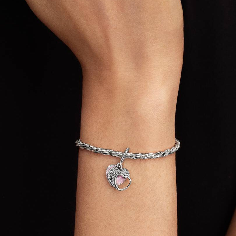CHARM PANDORA DOPPIO CUORE OPALESCENTE "TO MY BEAUTIFUL.."