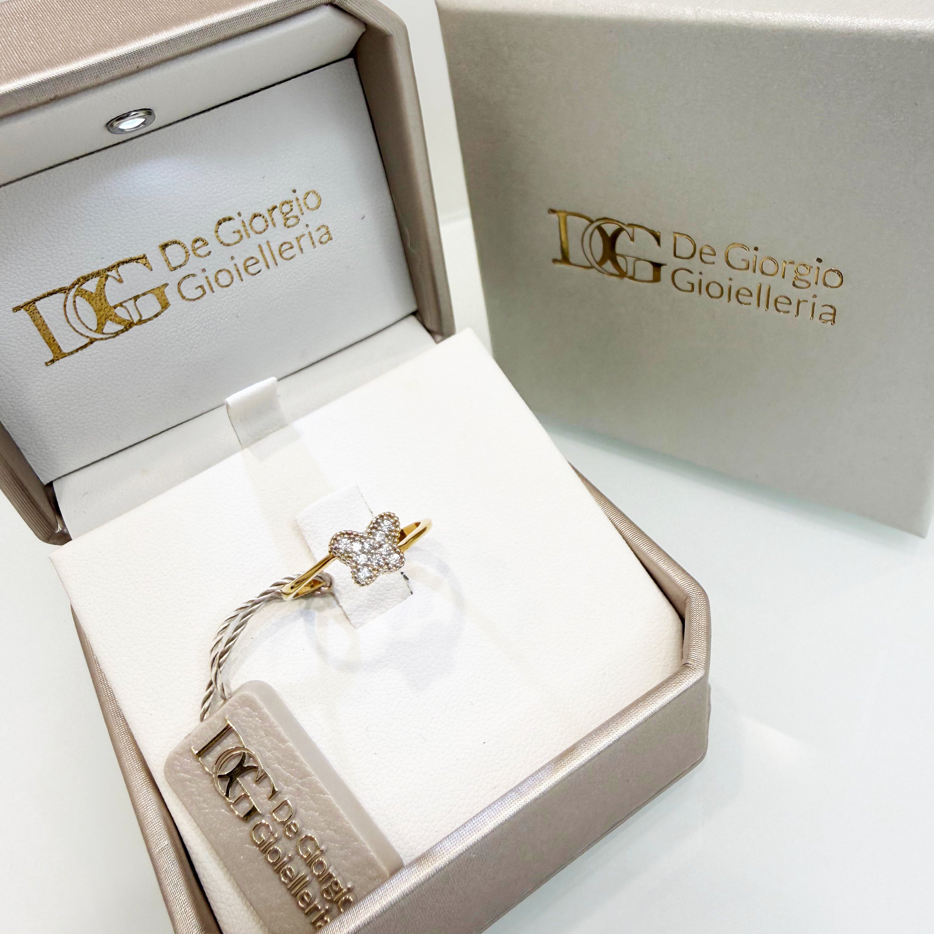 Anello farfalla pavé in oro giallo 18KT (750) con zirconi bianchi – Made in Italy