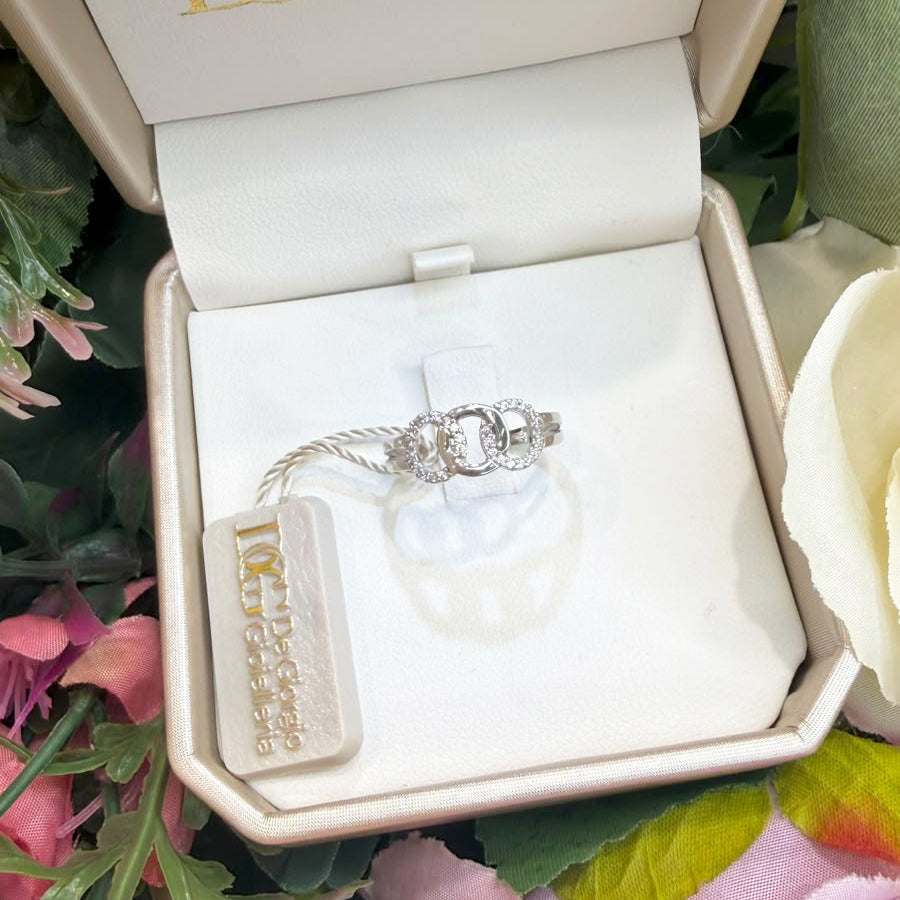 Anello Tre Cerchi con Zirconi in Oro Bianco 18 KT