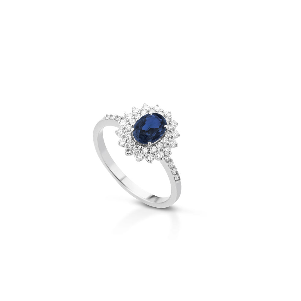 ANELLO IN ORO BIANCO 18 CARATI CON DIAMANTI E ZAFFIRO