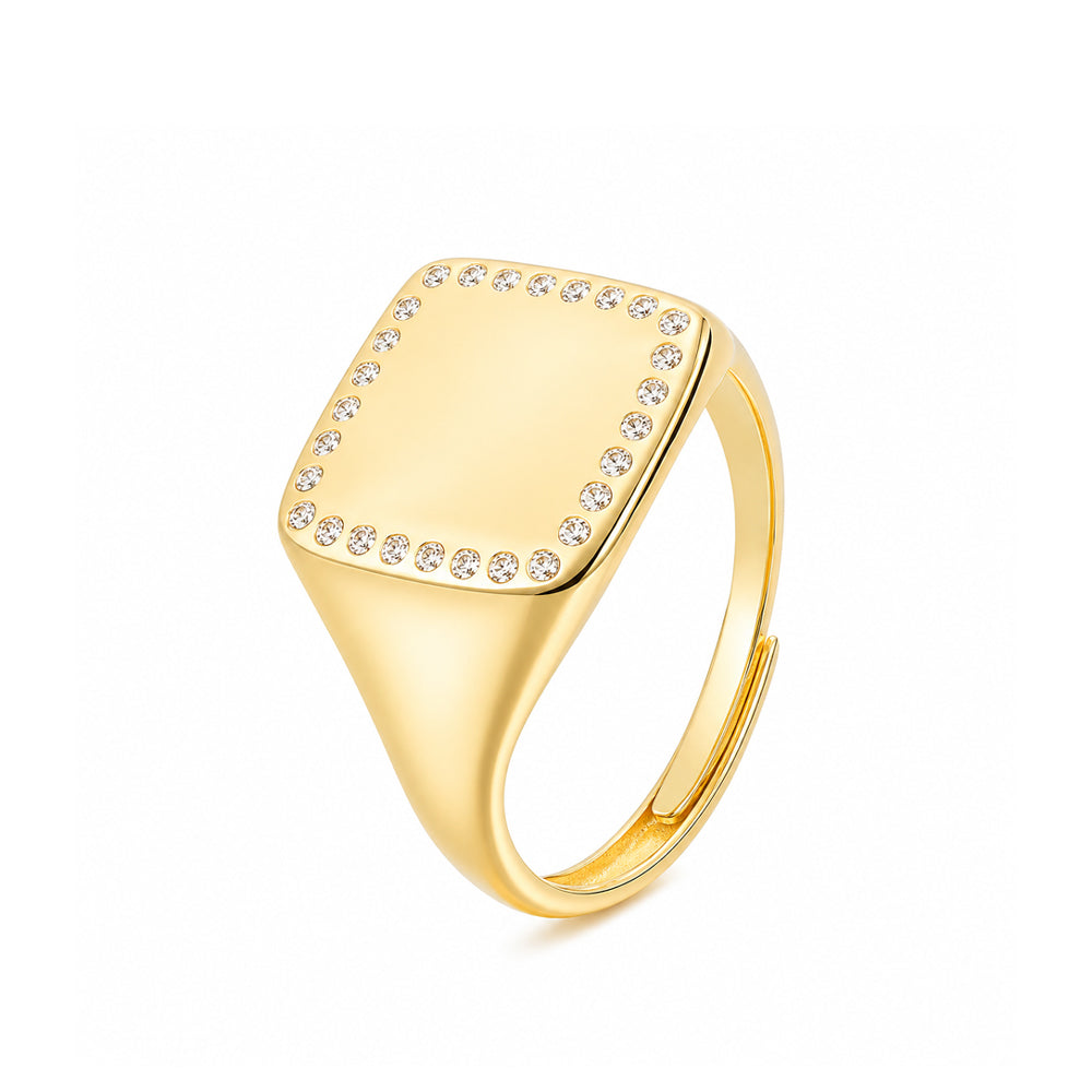 ANELLO UNISEX CHEVALIER QUADRATO CON ZIRCONI IN ARGENTO 925 DORATO