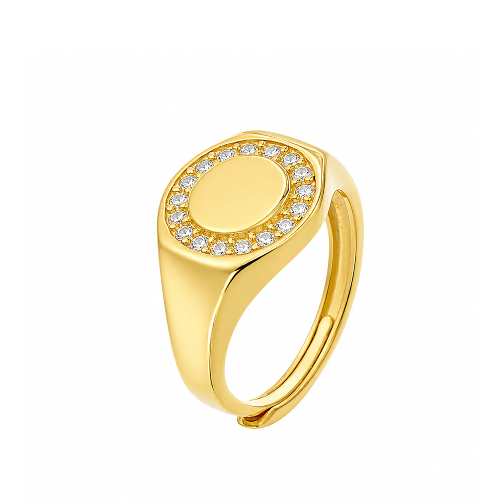 ANELLO UNISEX CHEVALIER TONDO CON ZIRCONI IN ARGENTO 925 DORATO