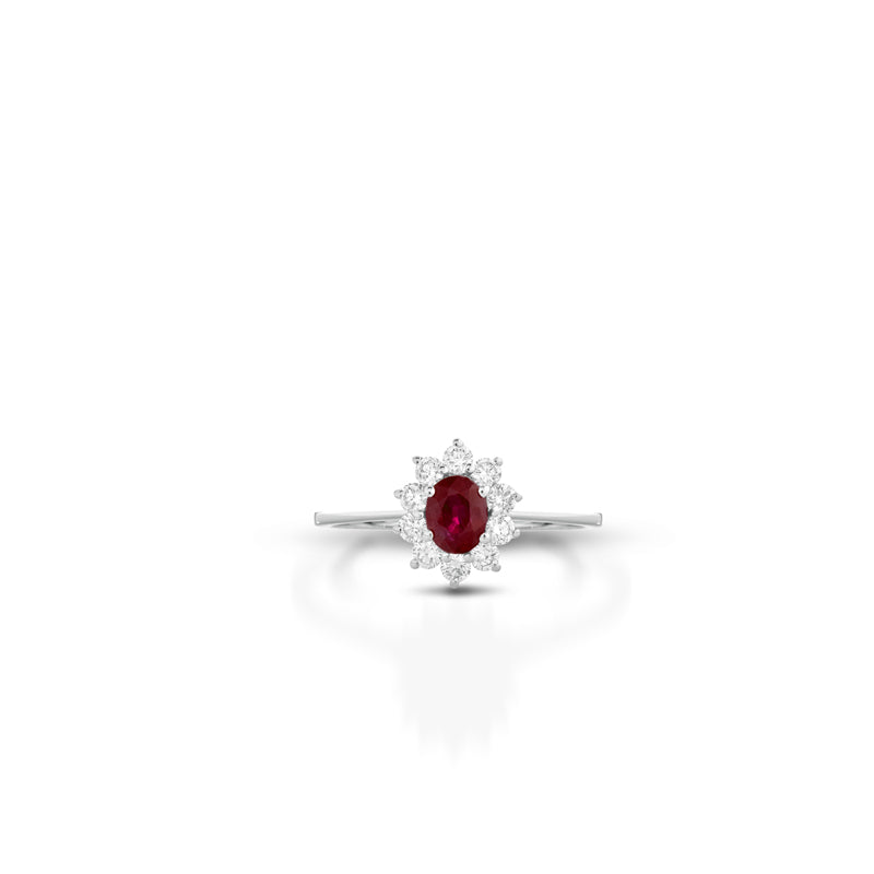 ANELLO IN ORO BIANCO 18 CARATI CON DIAMANTI E RUBINO