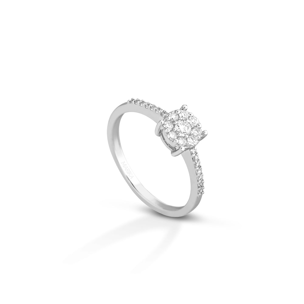 ANELLO SOLITARIO MULTIPIETRA IN ORO BIANCO 18KT E DIAMANTI