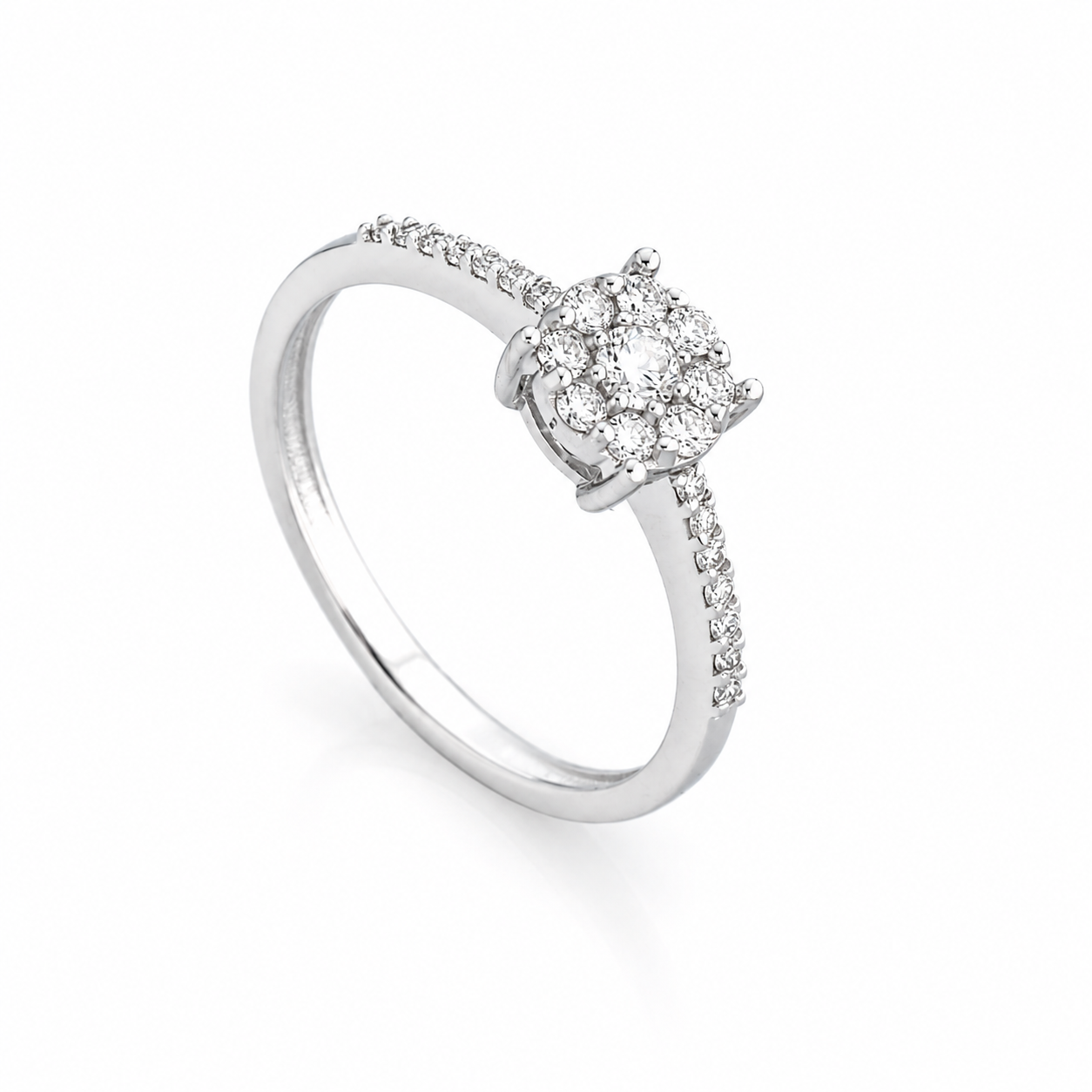ANELLO SOLITARIO MULTIPIETRA IN ORO BIANCO 18KT E DIAMANTI