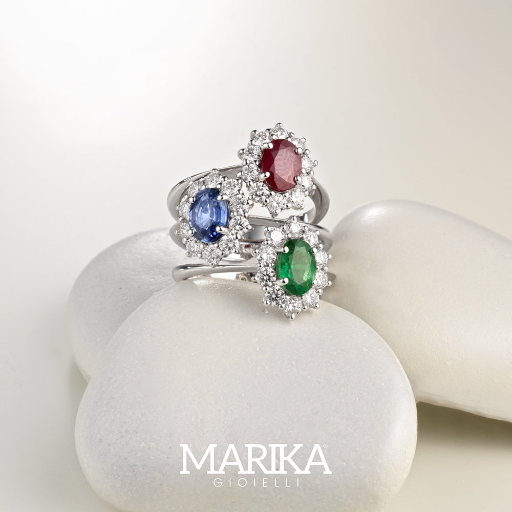 ANELLO IN ORO BIANCO 18 CARATI CON DIAMANTI E RUBINO