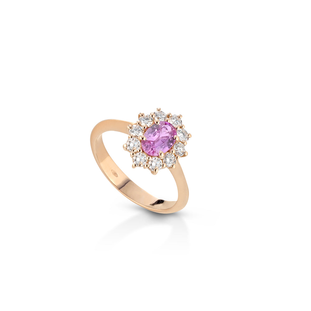 ANELLO IN ORO ROSA 18 CARATI CON DIAMANTI E ZAFFIRO ROSA
