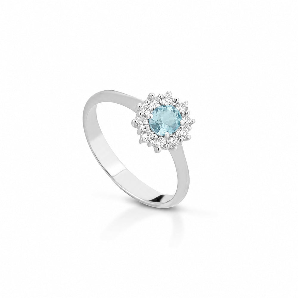 ANELLO IN ORO BIANCO 18 CARATI CON DIAMANTI E ACQUAMARINA