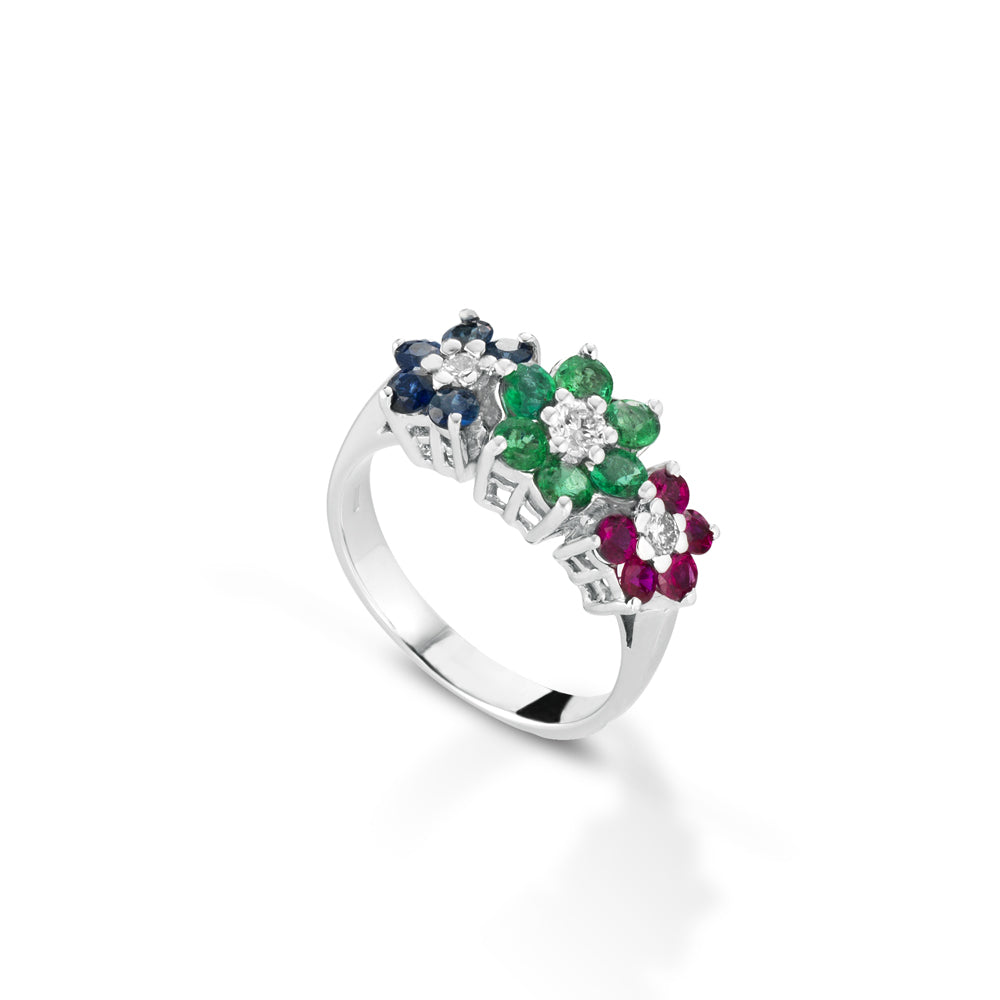 ANELLO COLLEZIONE CAROLINA IN ORO BIANCO 18KT MULTICOLOR
