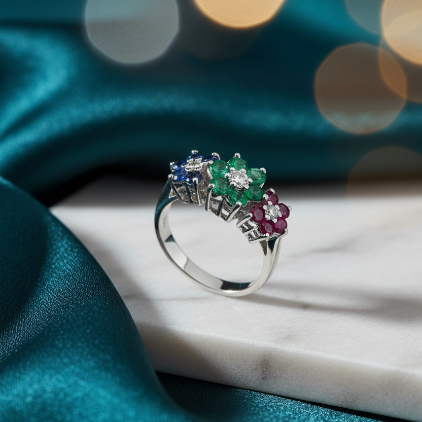 ANELLO COLLEZIONE CAROLINA IN ORO BIANCO 18KT MULTICOLOR