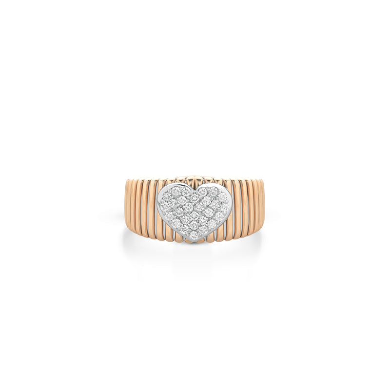 ANELLO CUORE TUBOGAS IN ORO ROSA 18 CARATI CON DIAMANTI