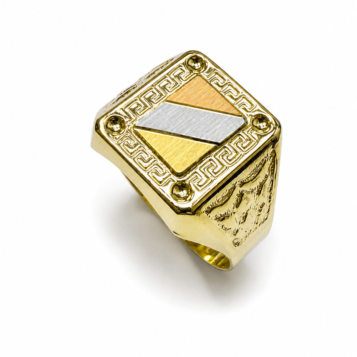 Anello Uomo Chevalier Greca Tricolore in Oro 18KT (750)