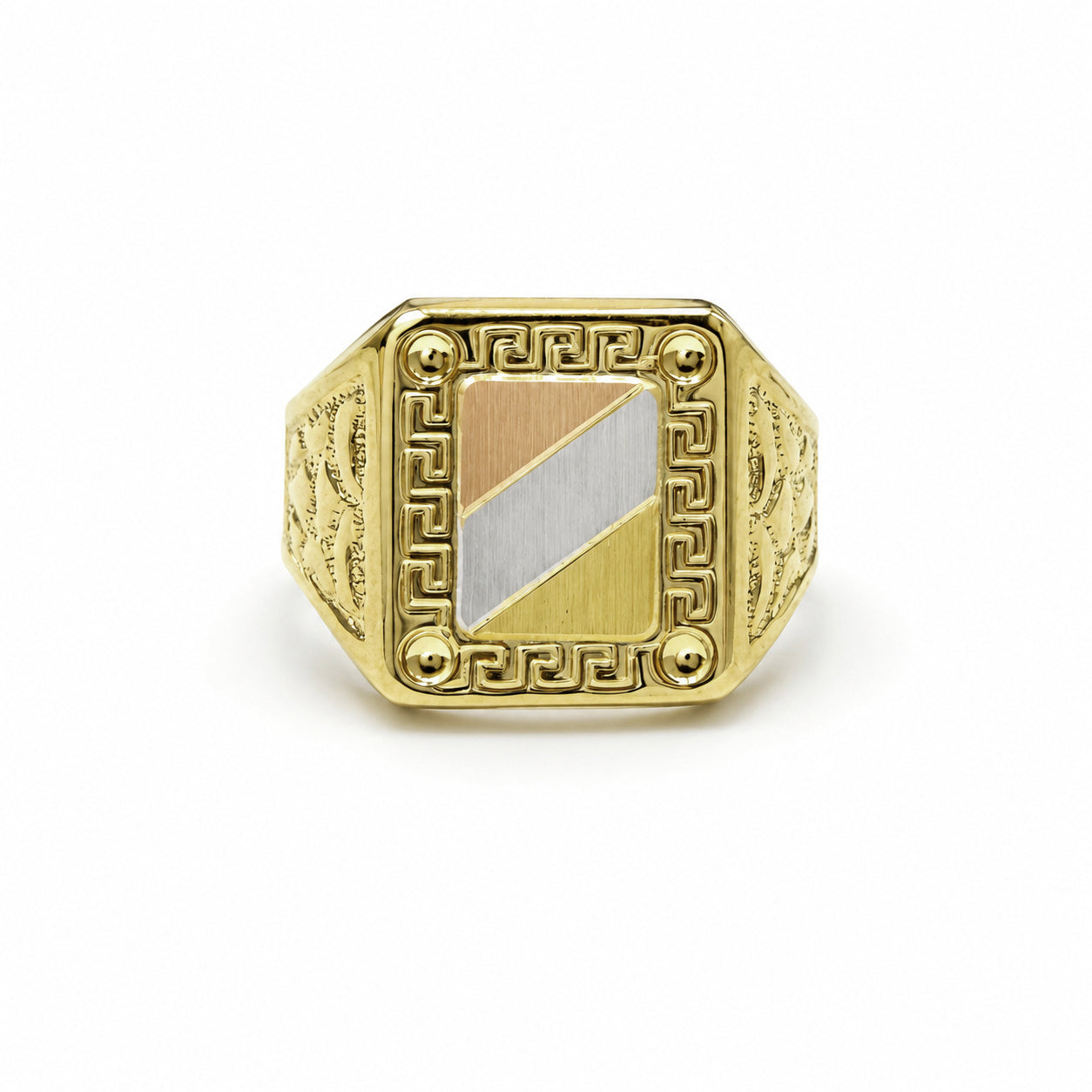 Anello Uomo Chevalier Greca Tricolore in Oro 18KT (750)