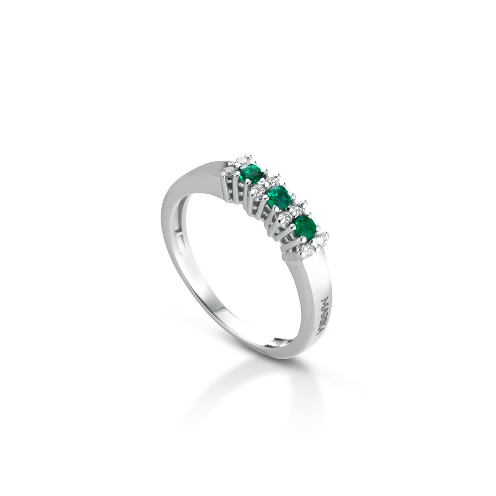 ANELLO TRILOGY IN ORO BIANCO 18KT CON DIAMANTI E SMERALDI